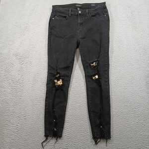 Judy Blue Leopard Patch Distressed Skinny Jeans Womens 11/30 Black Denim EUC